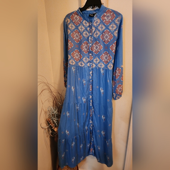 S.R. Fashion sz M blue and coral dress - Picture 5 of 6